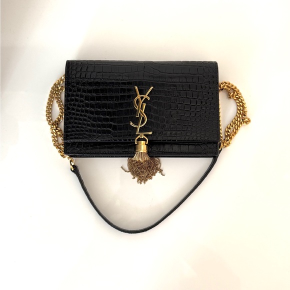 Saint Laurent Small Kate Crocodile-Embossed Leather Shoulder Bag With Tassel - Picture 2 of 10